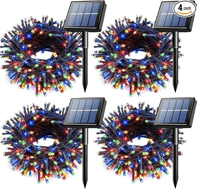 4-Pack Solar Christmas String Lights Outdoor Multicolor - 100LED 33FT String Lights Solar Powered with 8 Modes, Waterproof Patio Lights, Solar Lights for Outside Tree Balcony Gazebo Party by GreenHaven Gardens