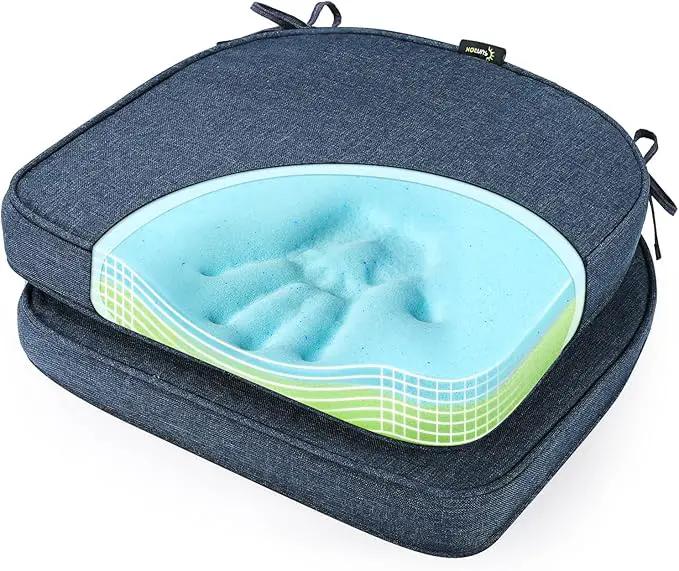 SUNROX Gel Memory Foam Chair Cushions, FadeShield Water-, Stain-Resistant Durable Reversible Seat Cushion Pads with Ties for Indoor/Outdoor Kitchen Dining Office 17"x16" Set of 2, Heather Indigo by GreenHaven Gardens