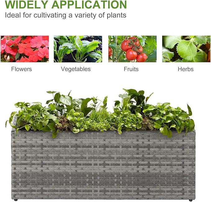 LEWIS&WAYNE Large Rectangular Block Planter Box Handmade Wicker Tall Planters for Outdoor Plants with Removable Liners Modern Planter for Indoor Outdoor Patio Deck - Gray, 36''x12''x16'' by GreenHaven Gardens