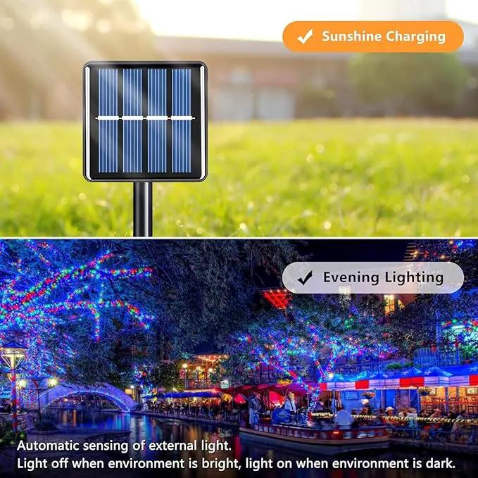 4-Pack Solar Christmas String Lights Outdoor Multicolor - 100LED 33FT String Lights Solar Powered with 8 Modes, Waterproof Patio Lights, Solar Lights for Outside Tree Balcony Gazebo Party by GreenHaven Gardens