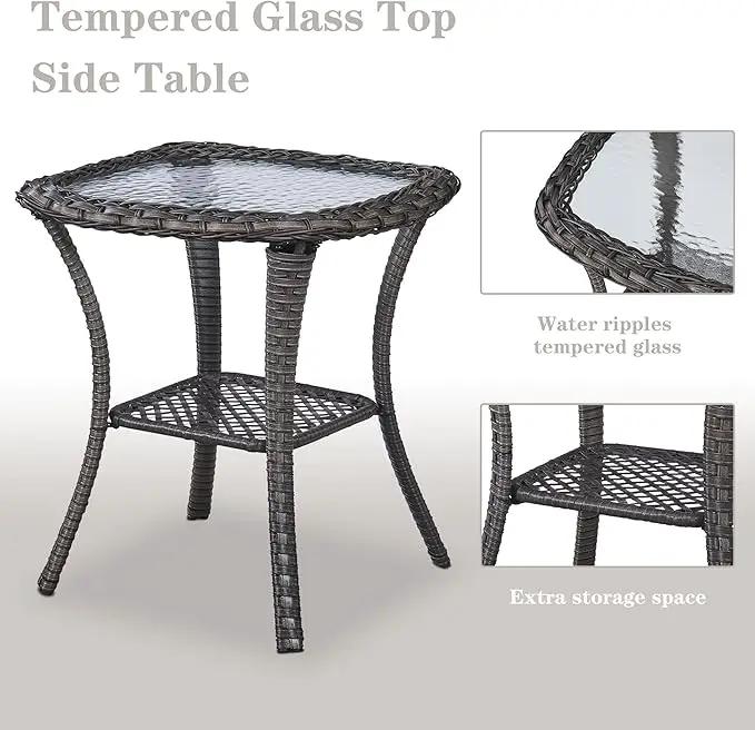 Outdoor Swivel Rcoker Patio Chair - 3 Pieces Wicker Swivel Glider Chairs with Side Table, Patio Furniture Set for Porch Deck Balcony Garden by GreenHaven Gardens