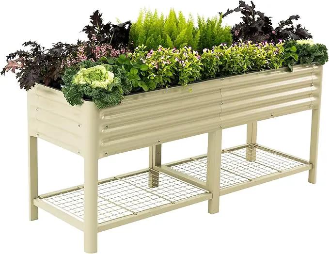 Elevated Raised Garden Bed-V Series, 2' x 6' Garden Beds with Legs & Storage Rack for Patio Porch, 1000 Lbs Weight Capacity, Outdoor Planter Boxes for Gardening Herbs Vegetables Flowers, Pearl White by GreenHaven Gardens