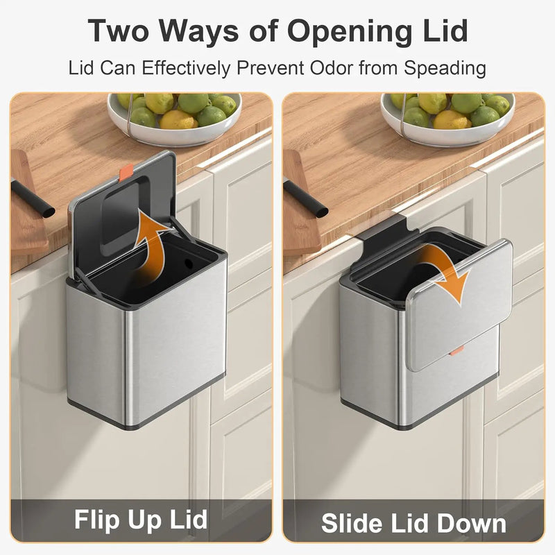Mbillion Kitchen Compost Bin Hanging Trash Can with Lid 1.05 Gallon Stainless Steel Garbage Can for Kitchen Cabinet Door Mounted Trash Can Under Sink Door RV Bathroom,Silver by GreenHaven Gardens