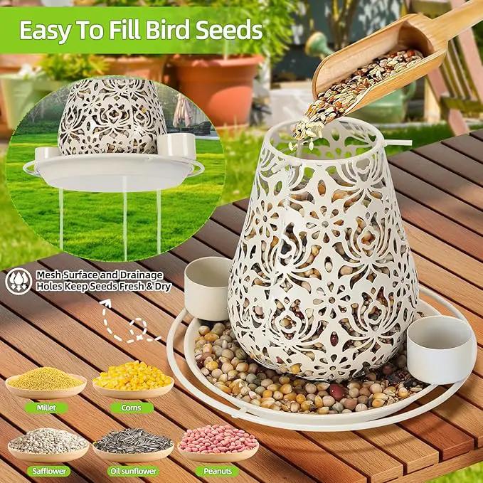 Mushroom Solar Bird Feeders for Outdoors Hanging Metal Wild Bird Feeder Garden Lantern with S Hook for Garden Decoration Blue by GreenHaven Gardens