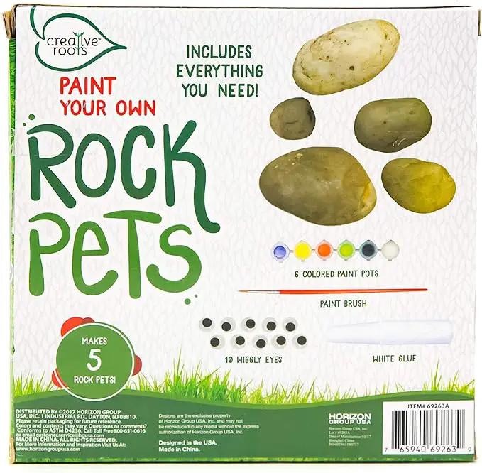 Creative Roots Paint Your Own Rock Pets by Horizon Group USA, 6 Colors, Paint Brush, Wiggly Eyes and Glue Included, Multicolor by GreenHaven Gardens