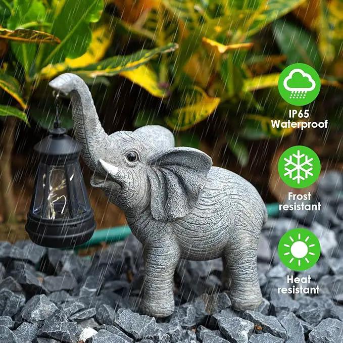 Solar Garden Statue Lights Elephants Figurine with Solar Lantern, Outdoor Yard Decorations for Patio Porch Home, Christmas Elephant Gifts for Women - Unique Housewarming Gifts by GreenHaven Gardens