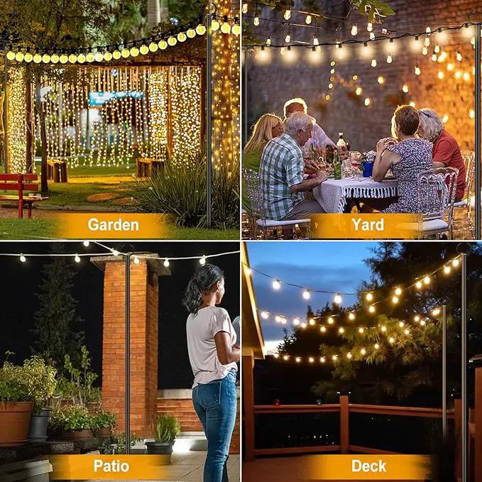 String Lights Poles Outdoor 10.3FT, 2 Pack 2 in 1 Upgraded Metal Light Poles for Hanging String Lights, Outside Lighting Stand with Hooks for Wedding, Parties, Deck, Garden, Fence Decor by GreenHaven Gardens