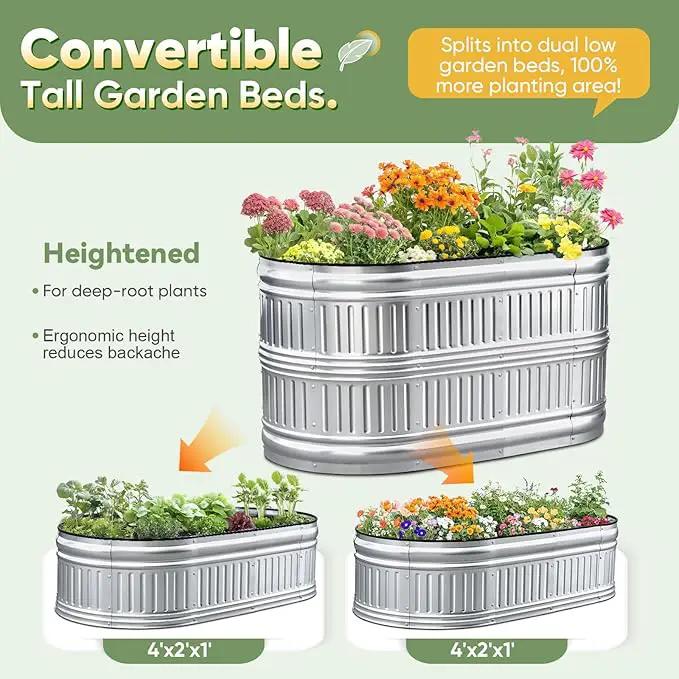 KING BIRD Raised Garden Bed Kit 2025 Upgraded Modular DIY Galvanized Planter Garden Box Outdoor for Gardening, Vegetables, Flowers, Elegant Roman Column Design, 47x24x24 in, Silver by GreenHaven Gardens