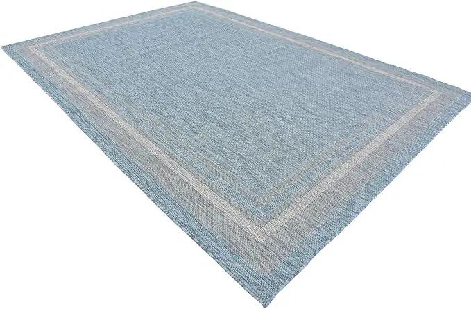 Unique Loom Outdoor Border Collection Area Rug - Soft Border (8' x 11' 4" Rectangle, Aquamarine/ Ivory) by GreenHaven Gardens