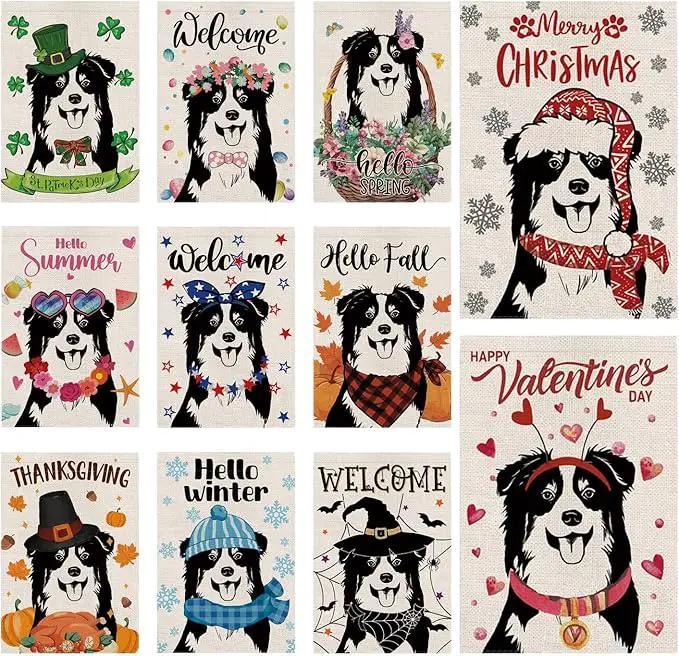 Seasonal Garden Flags Australian Shepherd Dog Double Sided Flags Set of 11 Holiday Farmhouse Indoor Outdoor Yard Lawn Christams Gifts Decorations 12.5x18 Inch by GreenHaven Gardens