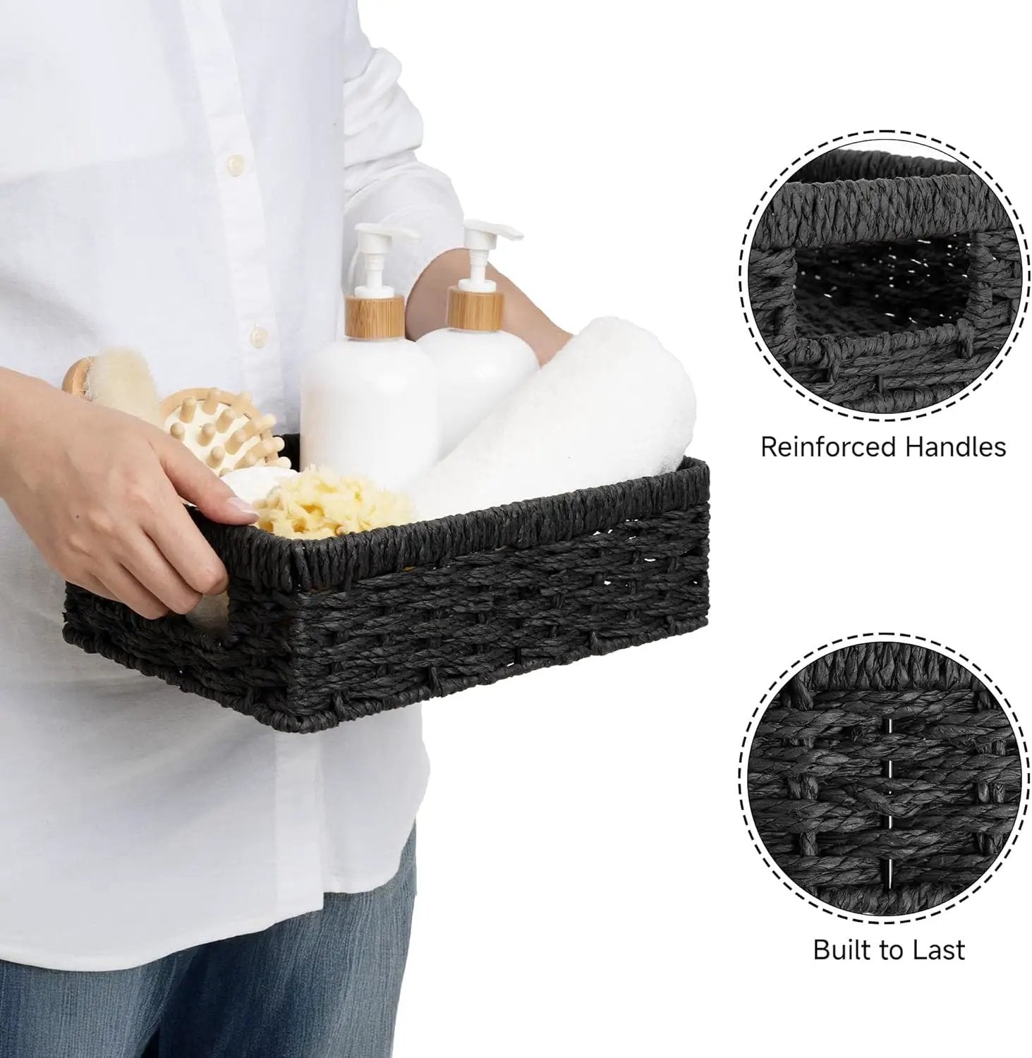 StorageWorks Small, Pantry Baskets, Wicker Storage Baskets for Organizing, Bathroom Shelves, Pantry Organizers and Storage, Black, 2-Pack by GreenHaven Gardens