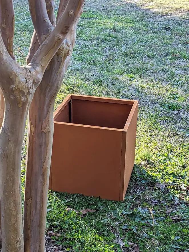 Corten Steel Planter Box Metal Planters Square Outdoor Steel Planter Cube Rustic Flower Pot 16 Inch Integral Durable Antique for Commercial Residential Garden Patio Deck and Backyard by GreenHaven Gardens