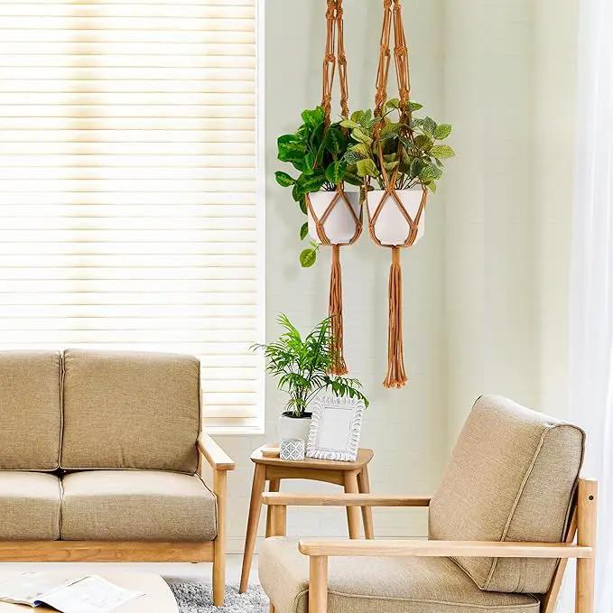Sorbus Macrame Plant Hanger (8 Pack) Indoor Outdoor Hanging Plant Pots Cotton Rope, Elegant for Home, Patio, Garden (Brown) by GreenHaven Gardens
