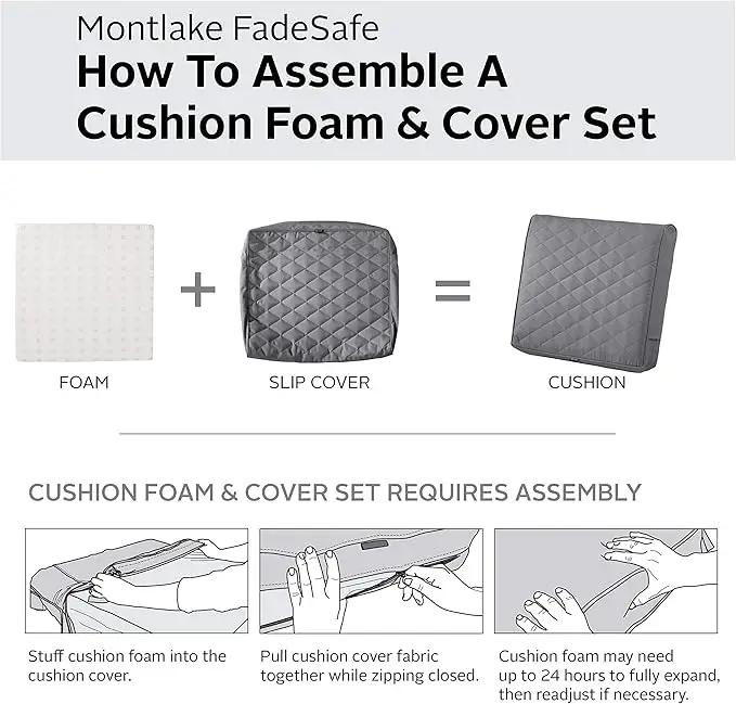 Classic Accessories Montlake FadeSafe Water-Resistant 25 x 22 x 4 Inch Wide Back Patio Quilted Lounge Cushion, Grey by GreenHaven Gardens