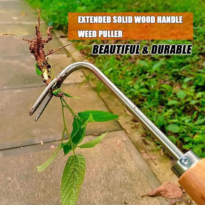 SHANFEEK Weed Puller Weeding Artifact Uprooting Weeding Tool Gardening Hand Tools 16-Inch Weed Remover Tool for Yard with Extended Hard Solid Wood Handle(V-Type) by GreenHaven Gardens