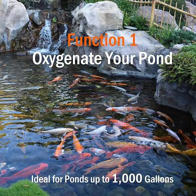 Pond Air Pump Pond Aerators for Outdoor Ponds up to 2000 Gallons, Flow Adjustable Pond Aerator Pump All-in-One Pond Aeration Kit with Airline Tubing Air Stones Check Valves by GreenHaven Gardens