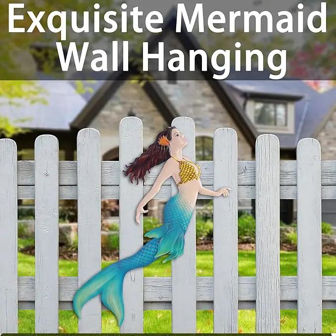 John's Studio Metal Mermaid Sea Wall Decor Outdoor Garden Hanging Art Sculptures Home Ocean Theme Decorations for Kitchen Bathroom and Pool - 14.9Inches by GreenHaven Gardens