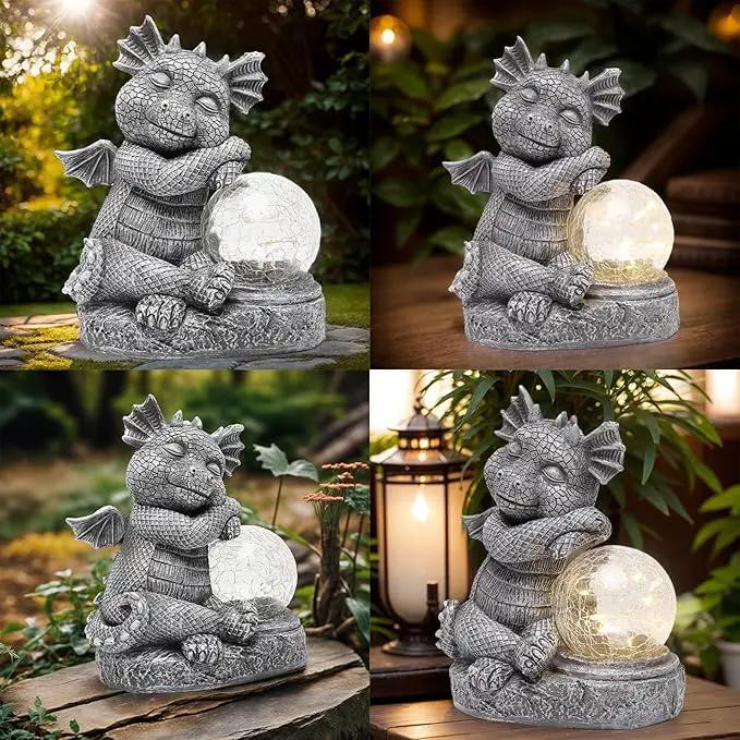 Garden Outdoor Dragon Statue Holding Solar Magic Orb LED Light Resin Adorable Baby Dragon Figurines for Patio Balcony Yard Lawn Garden Unique Housewarming Gift for Mom Grandma by GreenHaven Gardens