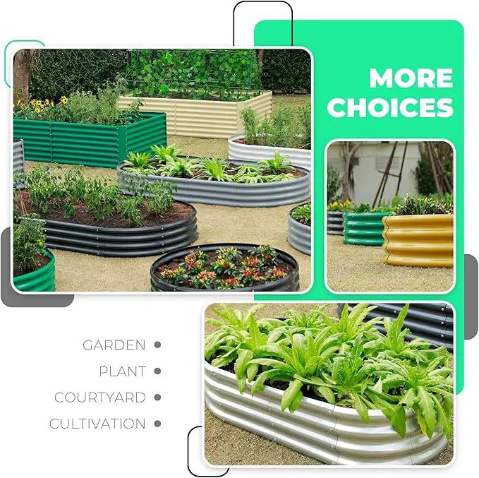 Galvanized Raised Garden Bed Kit, Oval Large Metal Planter Box, Sturdy and Durable, Garden Boxes Outdoor Raised for Vegetables, Fruits, Flowers and Herbs, 8x4x1ft (Silver) by GreenHaven Gardens