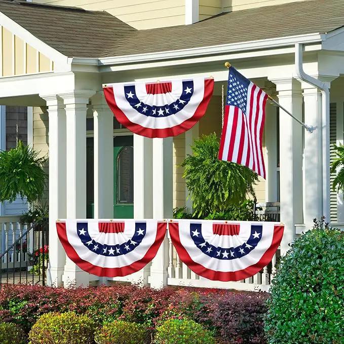 4 Pack USA Pleated Bunting Fan Flags, 1.5x3 Ft Patriotic Half Fan Banner American Flag Decoration Bunting for Outside Red White and Blue Decor Independence Day Memorial Day 4th of july Decorations by GreenHaven Gardens