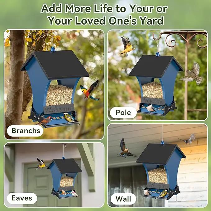 Wildpark Squirrel Proof Bird Feeders for Outdoors, 5LB Metal Hanging Feeders, Large Wild Feeders for Cardinals, Chickadees, Durable Backyard Feeders -One in Blue by GreenHaven Gardens