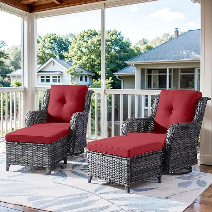 4 Pieces Patio Furniture Sets, Wicker Patio Swivel Glider Chair with Ottomans, Outdoor Furniture Set for Outside Porch, Deck, Balcony, Garden by GreenHaven Gardens