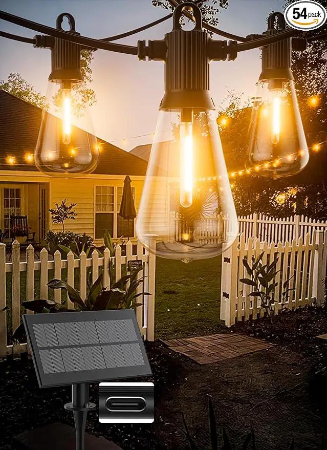 Solar String Lights Outdoor Waterproof 100FT with USB Port and 52 Shatterproof ST38 Bulbs(2 Spare), LED Solar Powered Patio Lights for Outside, Porch, Backyard, Gazebo, Garden(Warm White) by GreenHaven Gardens