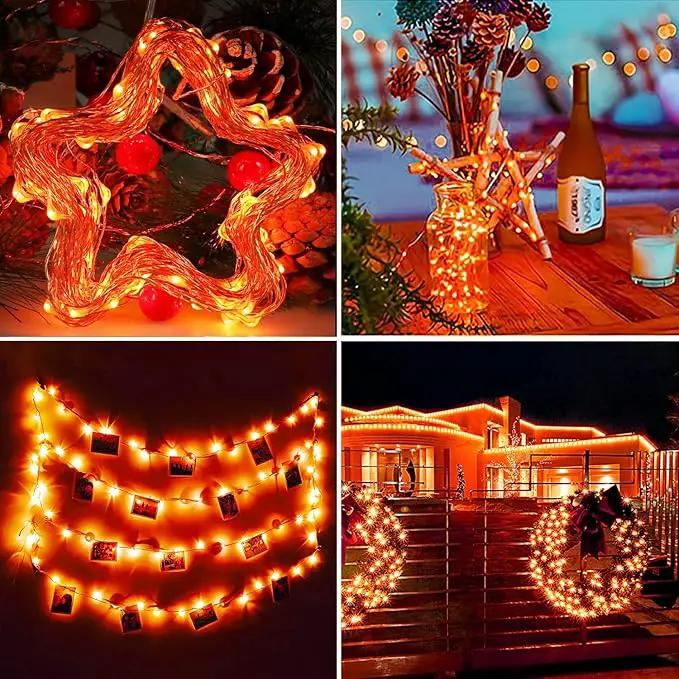 RUICHEN Orange Dimmable Fairy Lights Plug in, 99 Ft 300 LED Twinkle String Lights with Remote, Waterproof Silver Wire Firefly Lights for Bedroom, Patio, Yard, Christmas, Halloween, Party by GreenHaven Gardens