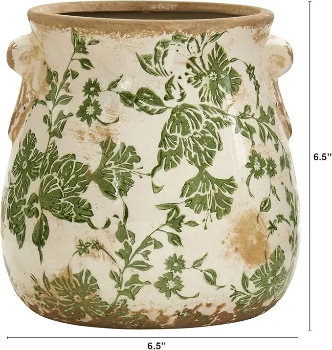 6.5in. Tuscan Ceramic Green Scroll Planter by GreenHaven Gardens