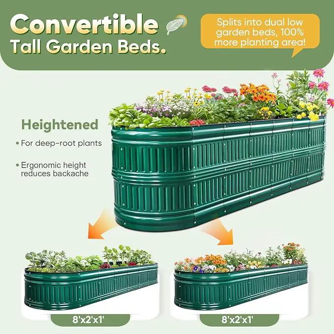 KING BIRD Raised Garden Bed Kit 2025 Upgraded Modular DIY Galvanized Planter Garden Box Outdoor for Gardening, Vegetables, Flowers, Elegant Roman Column Design, 94x24x24 in, Dark Green by GreenHaven Gardens