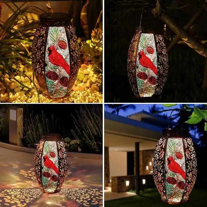 Outdoor Solar Lantern-Waterproof Cardinal Hanging Metal Decorative Lights for Patio Table Garden Pathway Yard with Super Bright Warm White LED, Large Solar Panels, Auto On/Off Sensor by GreenHaven Gardens