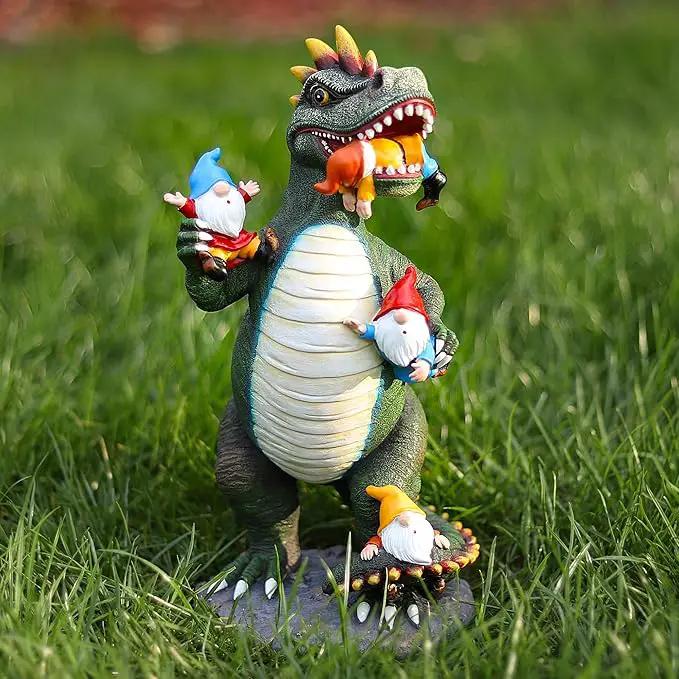 Dinosaur Eating Gnomes Garden Decor Statue - Funny Dinosaur Gnome Massacre Outdoor Decor for Yard, Patio, Lawn Ornaments - Garden Gifts for Mothers Day, Housewarming, Festival by GreenHaven Gardens