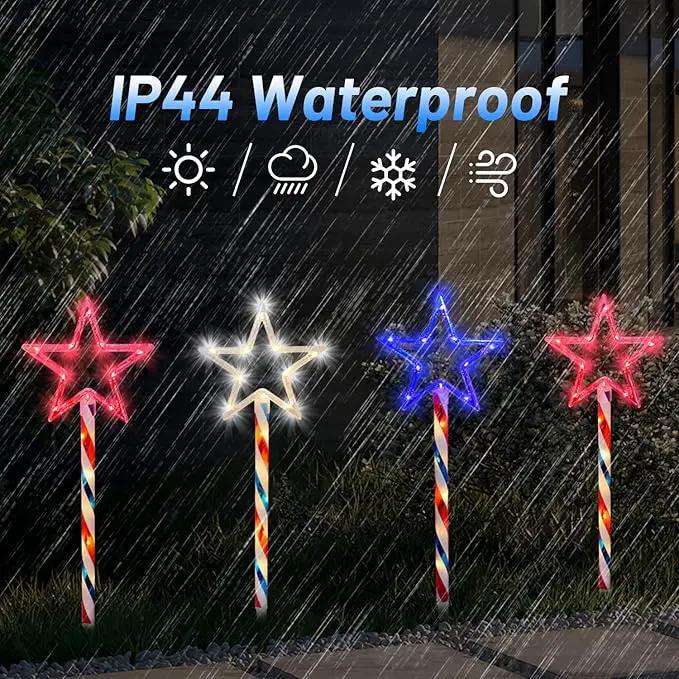 Solar Pathway Lights Outdoor 4th of July Decorations, 2 Sets of 6 Red White and Blue Star Walkway Lights With 180 LED, Waterproof Remote Control Timed Patio for Lawn Garden Decor by GreenHaven Gardens