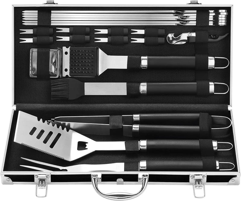 Grilljoy BBQ Accessories Grill Tools Set - 22PCS Stainless Steel Barbecue Grill Accessories for Outdoor Grill with Black Aluminum Case - Grilling Gifts for Men Dad -Grill Tools Kit by GreenHaven Gardens