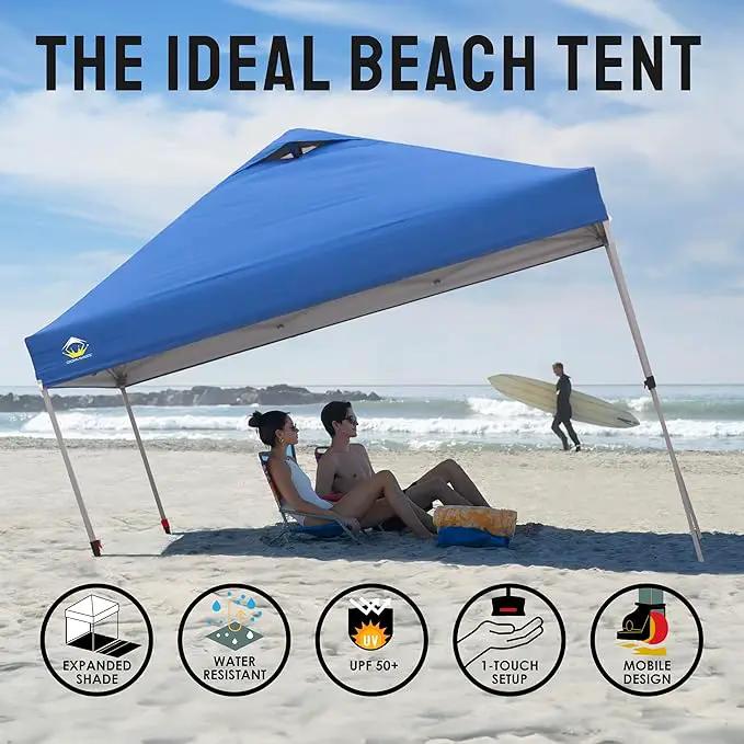 CROWN SHADES 10x10 Pop Up Canopy Tent - Patented Center Lock One Push Instant Outdoor Canopy Beach Tent with STO-N-Go Bag 8 Stakes & 4 Sand Bags，Blue by GreenHaven Gardens