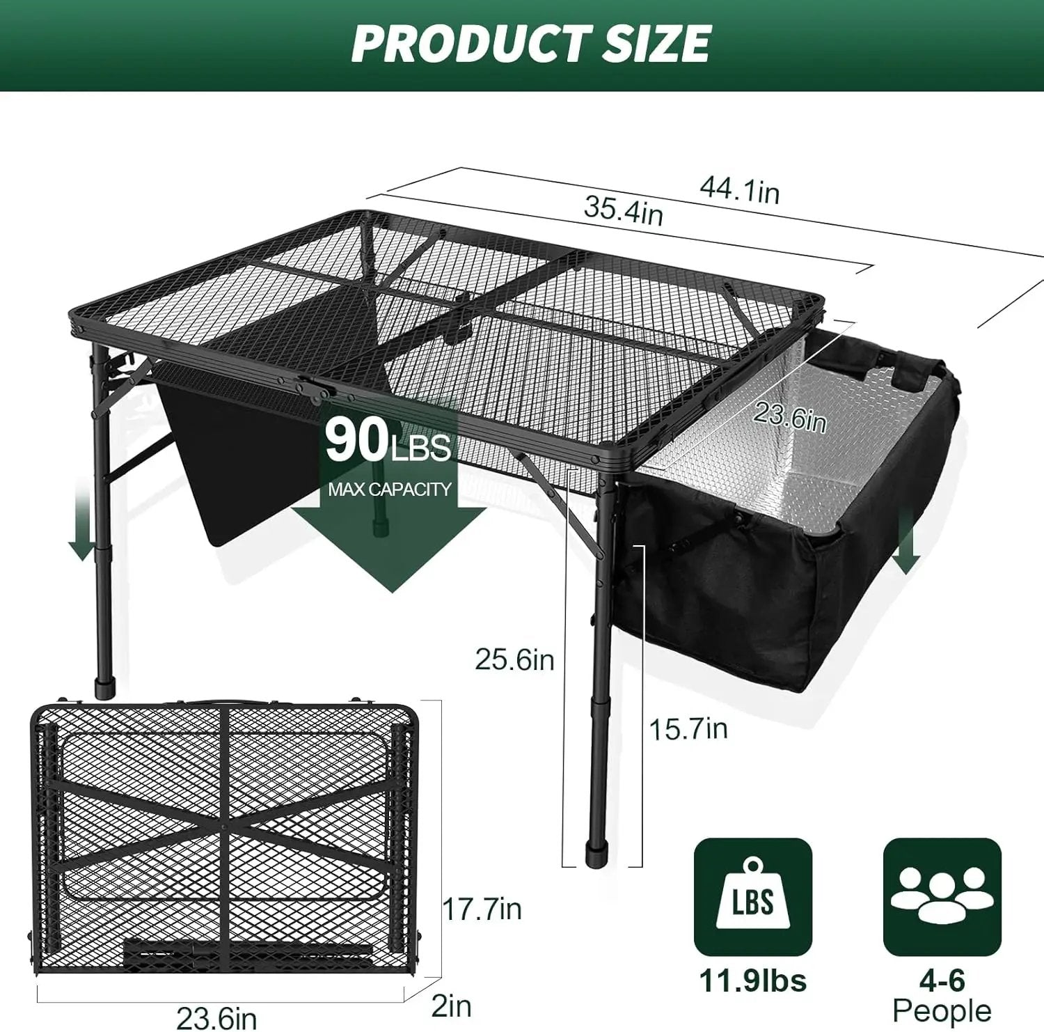 Portable Folding Grill Table with Sink for Outdoor, Lightweight Aluminum Frame Folding Grill Stand Picnic Table Camping Cooking BBQ, RV Picnic,2 Heights Adjustable(Black) by GreenHaven Gardens