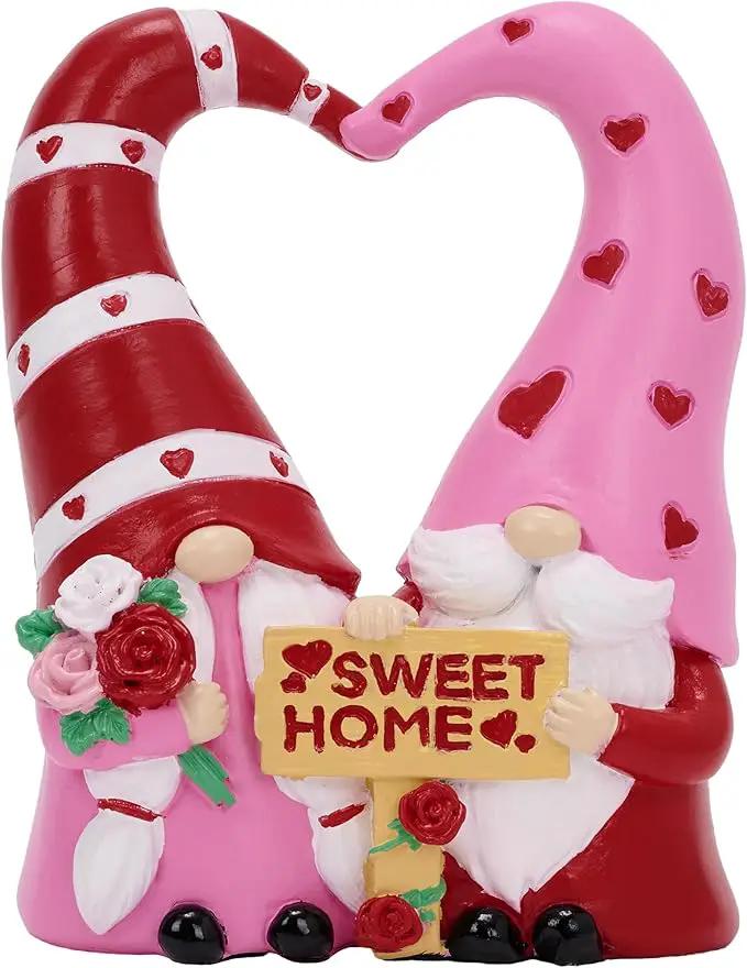 TERESA'S COLLECTIONS Garden Gnomes Outdoor Decor, Resin Heart-Shaped Pink Cute Gnome Couple Decorations for Home, Garden Decor Love Gifts for Women, 4.3" by GreenHaven Gardens