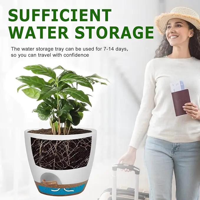 Plant Pots 10/9/8/7.5/7 Inch Self Watering Pots, Set of 5 Plastic Planters with Drainage Holes and Saucers,Plastic Flower Pots,Nursery Planting Pot for Indoor Out Door Plants（White） by GreenHaven Gardens