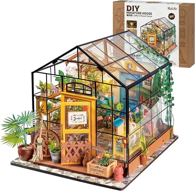 Rolife DIY Miniature Dollhouse Kit,Green House with Furniture and LED,Wooden Dollhouse Kit,Best Birthday and Valentine's Day Gift for Women and Girls by GreenHaven Gardens