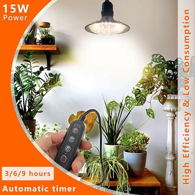 Grow Light Bulbs Indoor Plants Lights Adjustable Cord,Timer, Full Spectrum Plant Growing Lamp for Seedling,Greenhouse,Seedlings (1 Light (14.7ft)) by GreenHaven Gardens
