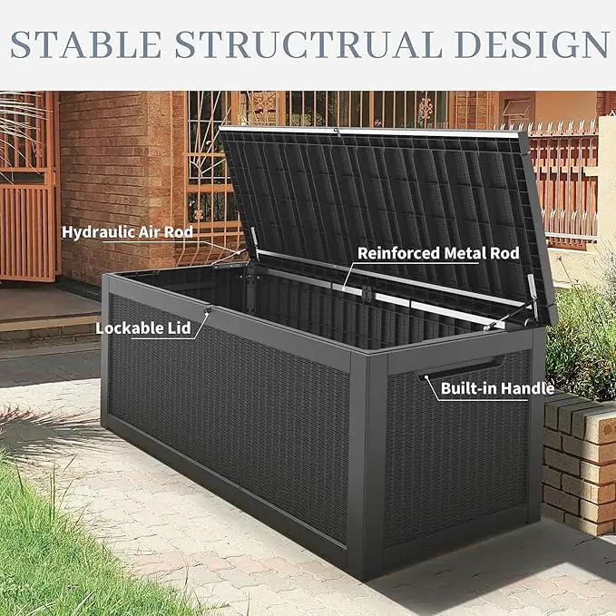 NUNU LAB 260 Gallon Outdoor Storage Box,Resin Large Sturdy Deck Box, Backyard Outside Storage Box Waterproof with Double Wall Panels,Package Delivery Garden Outdoor Hose Bin by GreenHaven Gardens