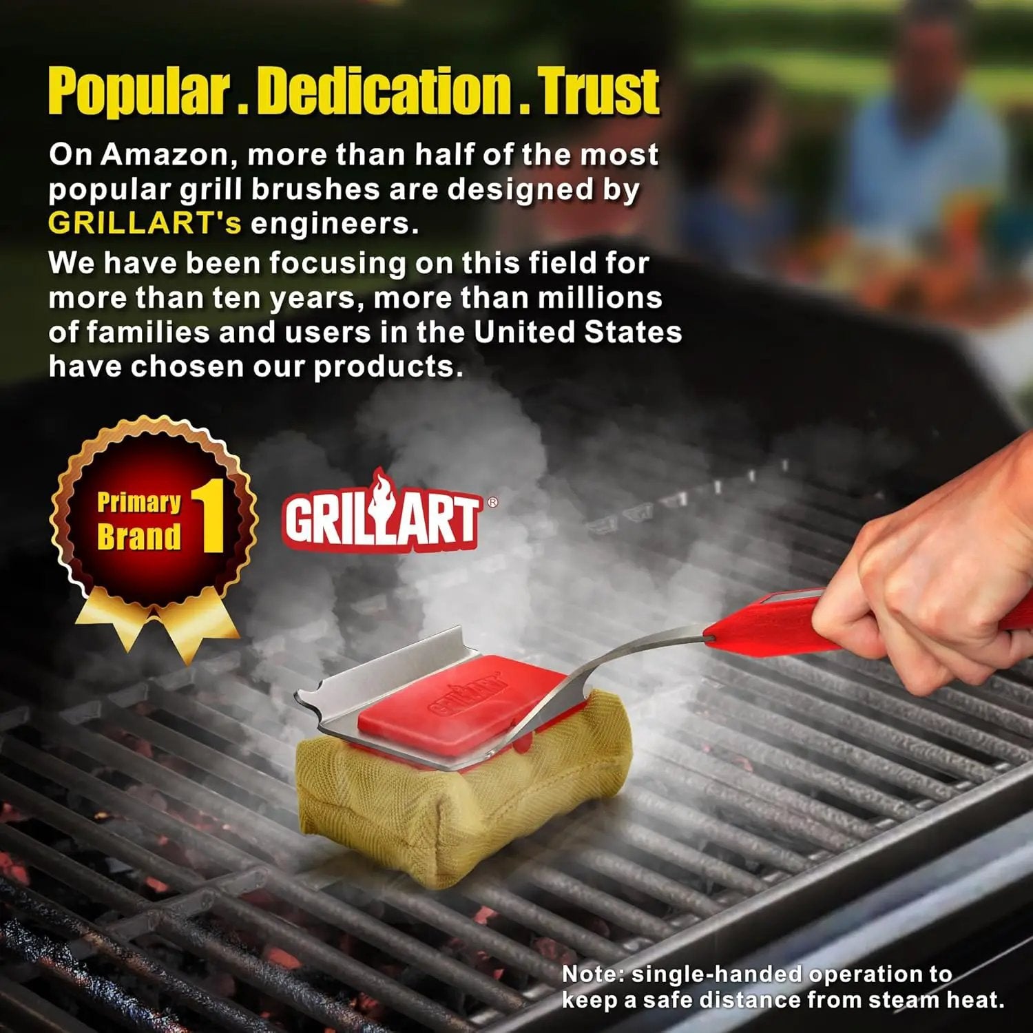 GRILLART Grill Brush Bristle Free. SteamWizards BBQ Replaceable Cleaning Head, Unique Seamless-Fit Scraper Tool for Cast Iron/Stainless-Steel Grates, Safe Barbecue Grill Cleaner-Red by GreenHaven Gardens
