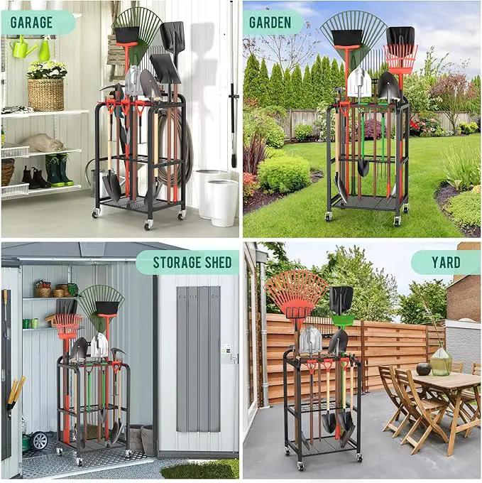 Trieez Garden Tool Organizer for Garage, Yard Tool Organizer with Wheels for Garage Organization and Storage - Sturdy Yard Tool Holder Tool Rack, for Shed, Outdoor, Tool Stand by GreenHaven Gardens