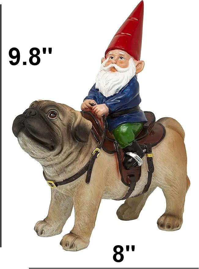 Funny Guy Mugs Garden Gnome Statue - Gnome Riding a Pug - Indoor/Outdoor Garden Gnome Sculpture for Patio, Yard or Lawn by GreenHaven Gardens