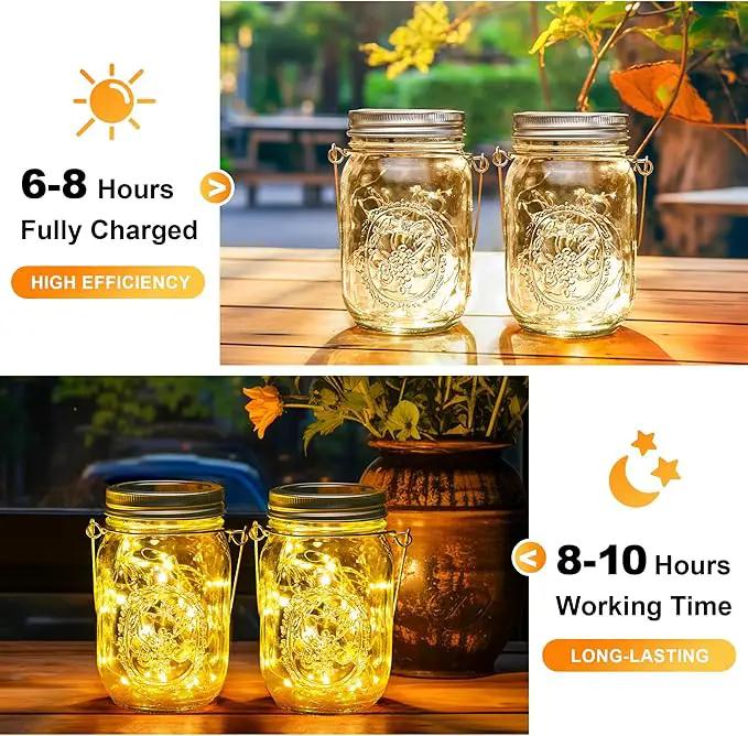 GIGALUMI Hanging Mason Jar Solar Lights, 6 Pack 30 Led Tinplate Lids Hanging Solar Lanterns Outdoor Waterproof, Hangers and Jars Included, Outdoor Decor for Balcony, Garden, Patio, Yard, Wedding by GreenHaven Gardens