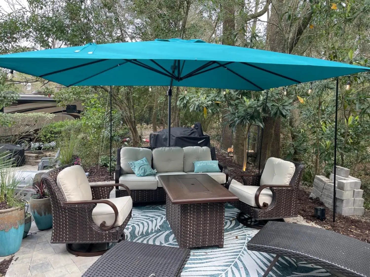 PURPLE LEAF 10' X 13' Patio Umbrella Outdoor Cantilever Rectangle Umbrella Aluminum Offset Umbrella with 360-degree Rotation for Garden Deck Pool Patio, Turquoise Blue by GreenHaven Gardens