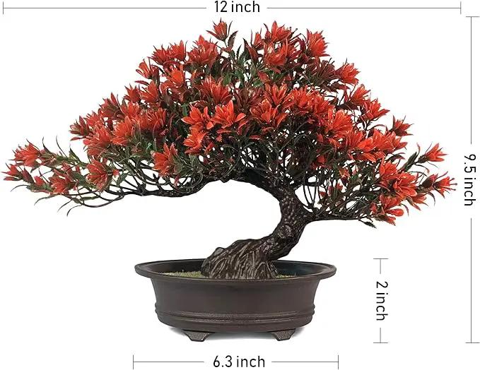Fake Plants Plastic Artificial Bonsai Tree, Red Bonsai Tree for Home Bedroom Office Desk Farmhouse Room Decor, Tall 9.5" by GreenHaven Gardens