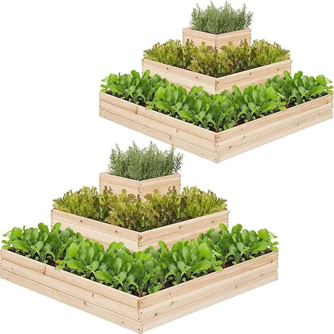 Yaheetech 3 Tier Wooden Raised Garden Bed 44.5'' L×44.5″ W×20.5″ H, 2 PCS Horticulture Open-Bottom Planter Raised Garden Bed for Flowers/Herbs/Vegetables Planter Flower Box by GreenHaven Gardens