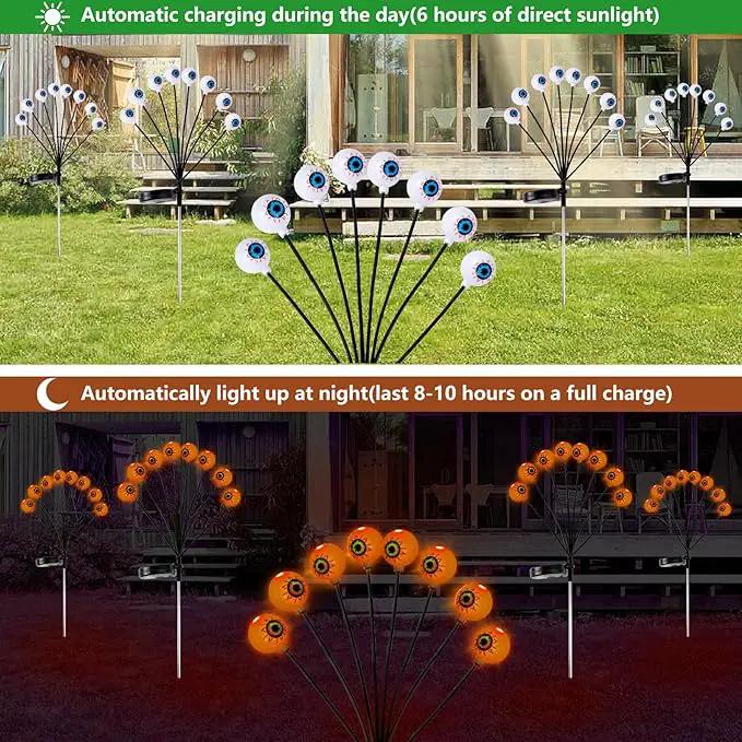 Halloween Decorations Outdoor Path Lights - 4 Packs 32LEDs Solar Halloween Eyebal Pathway Lights Swaying by Wind,Waterproof Solar Halloween Stake Lights for Garden Yard Porch Patio Pathway (Orange) by GreenHaven Gardens