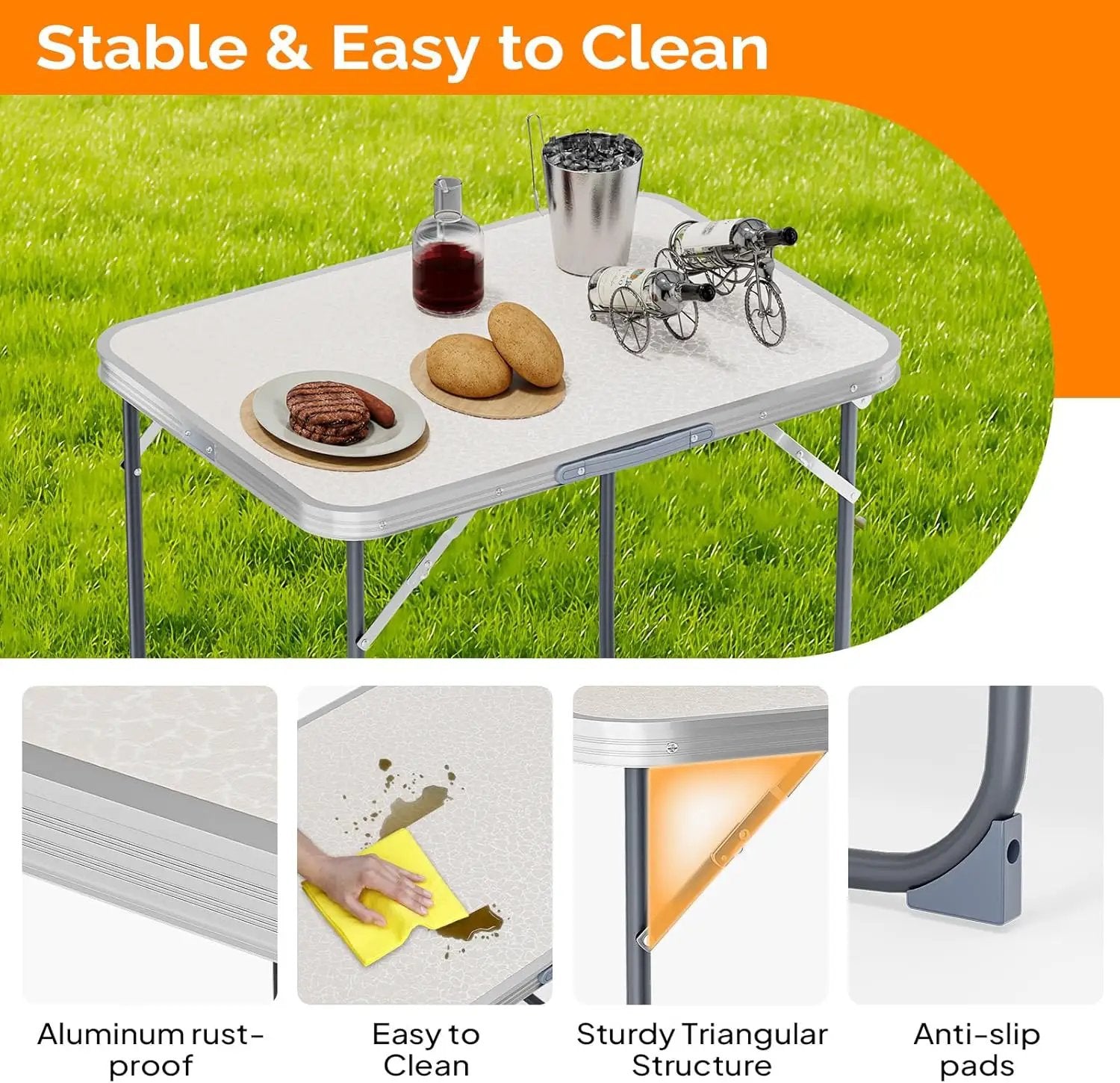 VINGLI 2.3FT Small Camping Table，Portable Camping Table with Carrying Handle, Picnic Table Foldable Table Essentials for Indoor Outdoor by GreenHaven Gardens